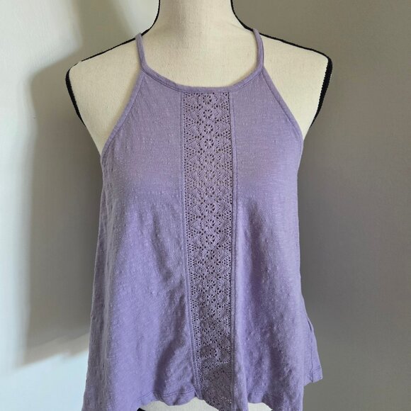 Roxy Halter Tank Top Medium Purple Sleeveless Shirt Flowy Puckered 100% Cotton - Picture 8 of 8